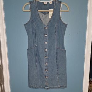 Levi's Straus Vianna Light Wash Blue Denim Vest Dress Slim Fit Size M